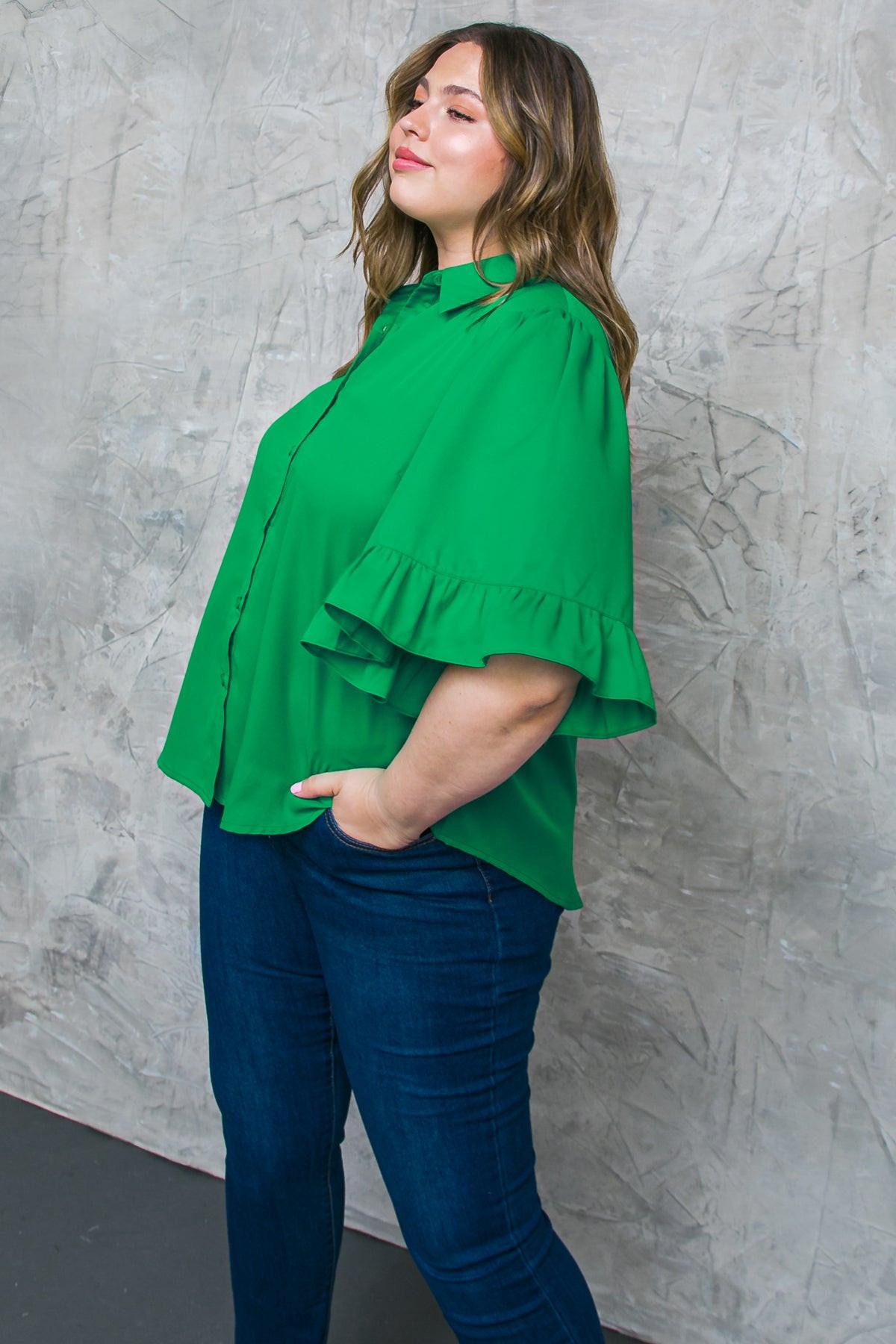Back to Business Woven Top Shirt Collar Bell Sleeve Blouse for Work — Soul Flow Apparel