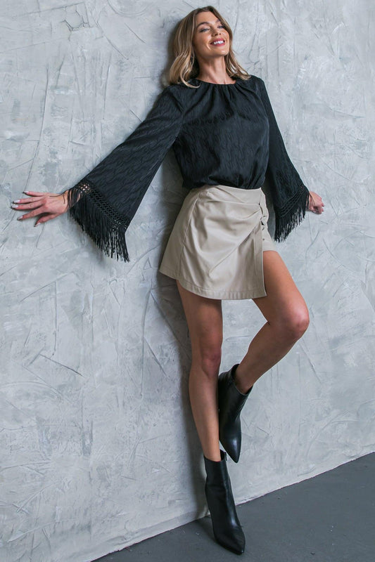 A Step Ahead Faux Leather Skort with Front Twist Detail and Back Zipper — Soul Flow Apparel