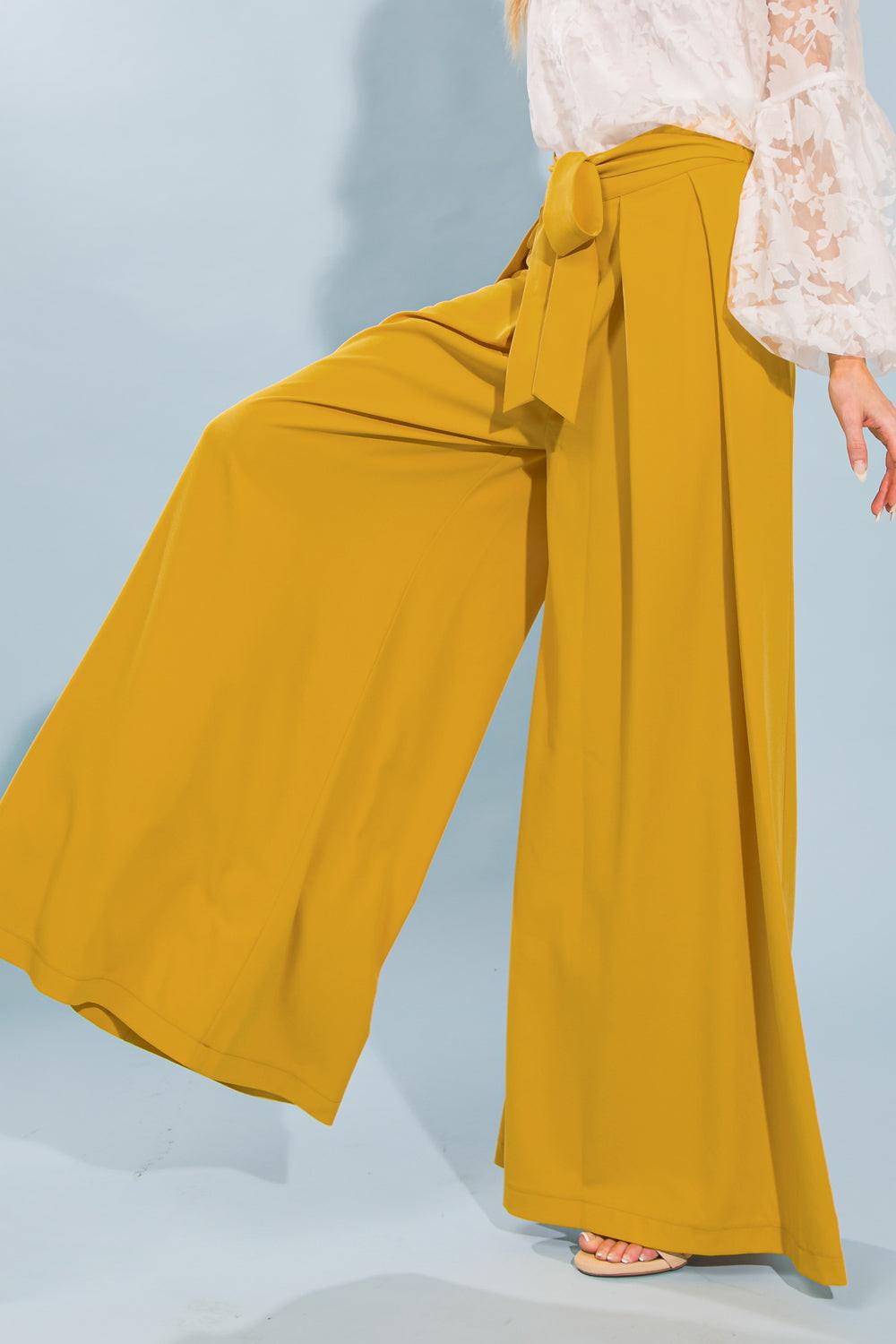 Love and Beyond Woven Pants with Inverted Pleat Front and Self Tie Wide Leg — Soul Flow Apparel