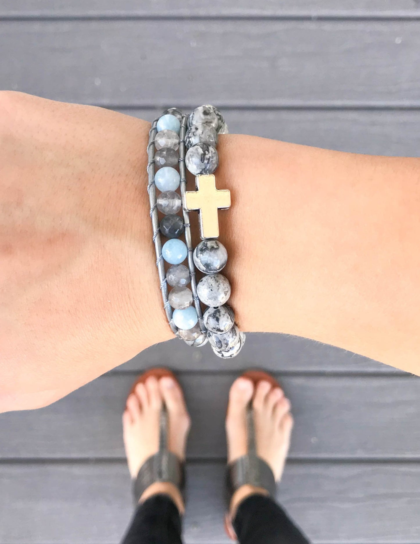 Slate Grey Cross – Christian Stone Bracelet