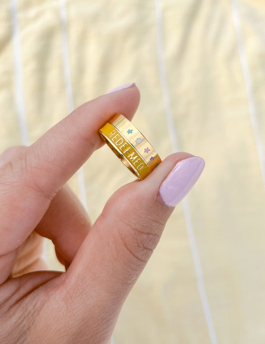 Yellow Enamel Redeemed Ring – Christian Ring