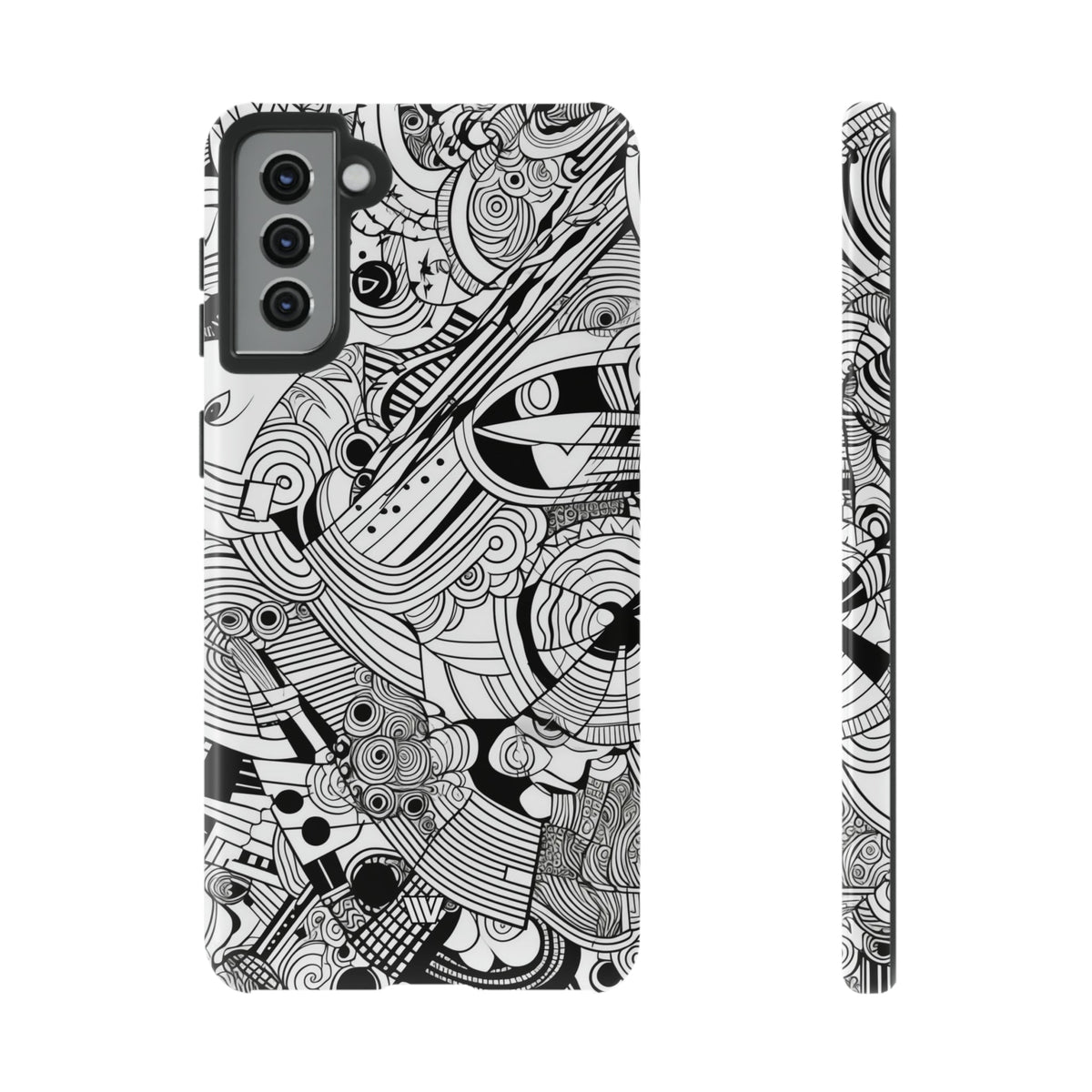 B&w Abstract Doodle | Tough Phone Case, view 2048 — Soul Flow Apparel