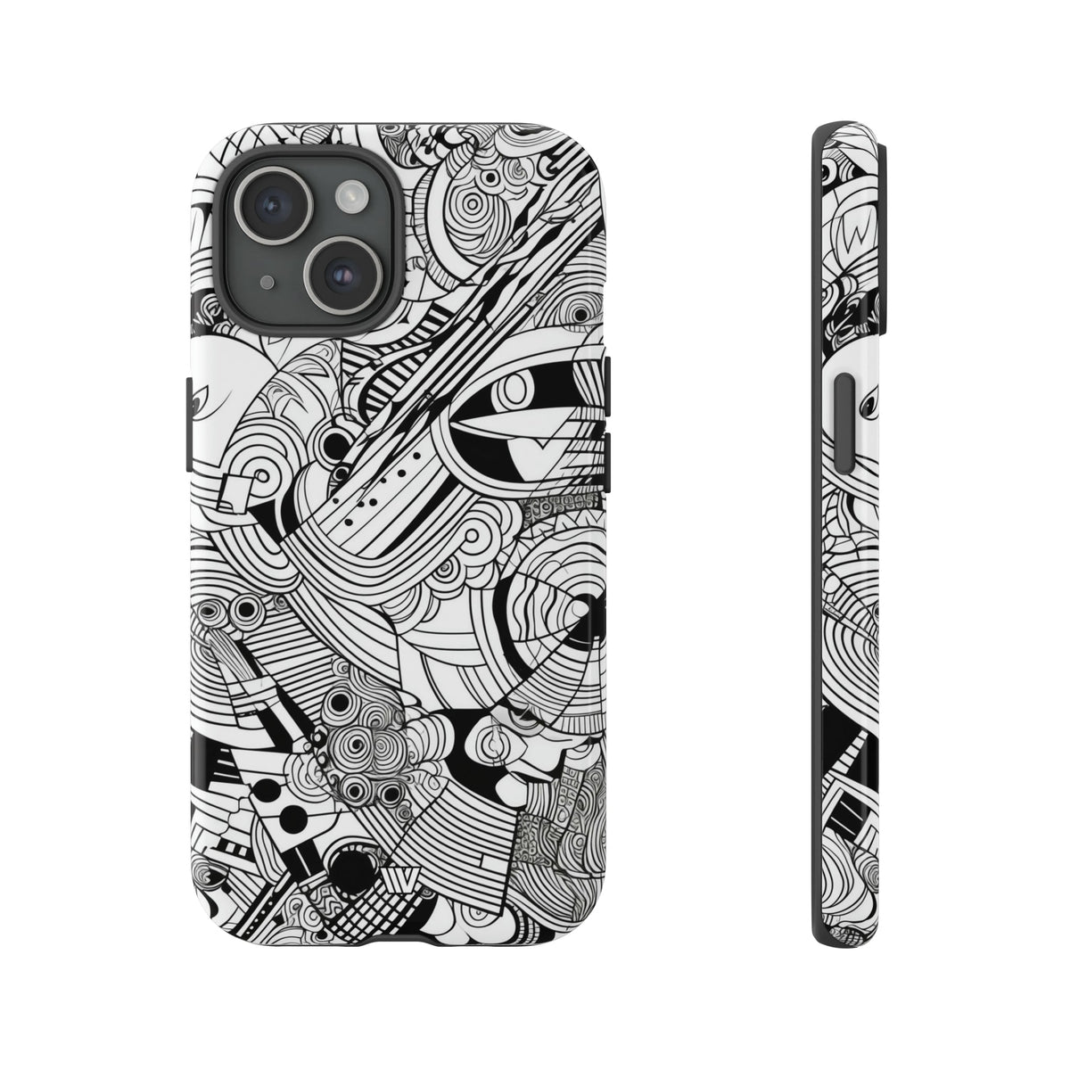 B&w Abstract Doodle | Tough Phone Case, view 2048 — Soul Flow Apparel