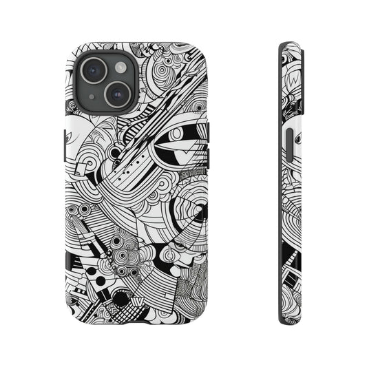 B&w Abstract Doodle | Tough Phone Case, view 2048 — Soul Flow Apparel