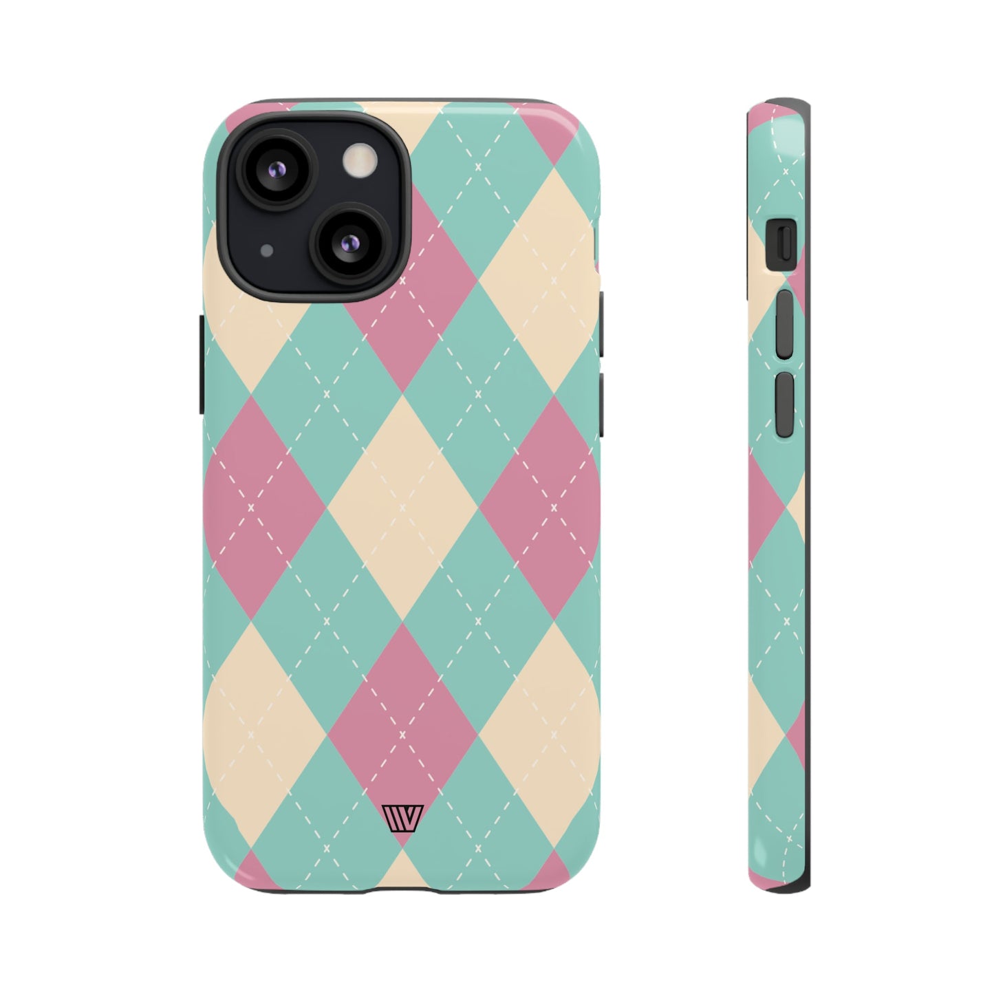 Blue Pink Beige Argyle | Tough Phone Case, view 2048 — Soul Flow Apparel