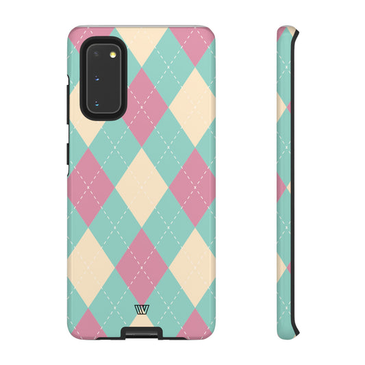 Blue Pink Beige Argyle | Tough Phone Case, view 2048 — Soul Flow Apparel