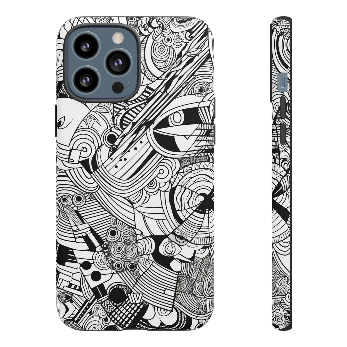 B&w Abstract Doodle | Tough Phone Case, view 2048 — Soul Flow Apparel