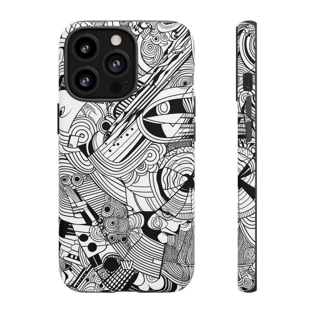 B&w Abstract Doodle | Tough Phone Case, view 2048 — Soul Flow Apparel
