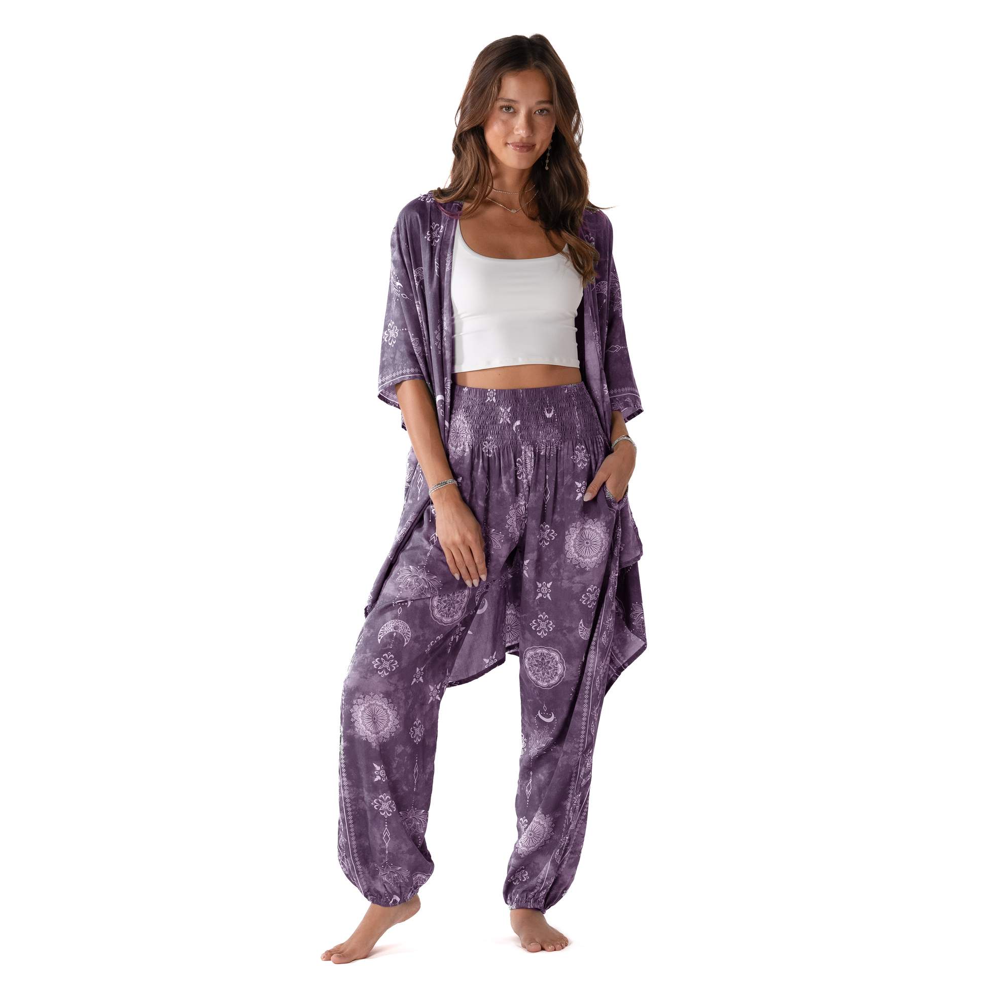Kimono Beach Cover Up with Flowy Fabric Thai Handcrafted, view 1 — Soul Flow Apparel