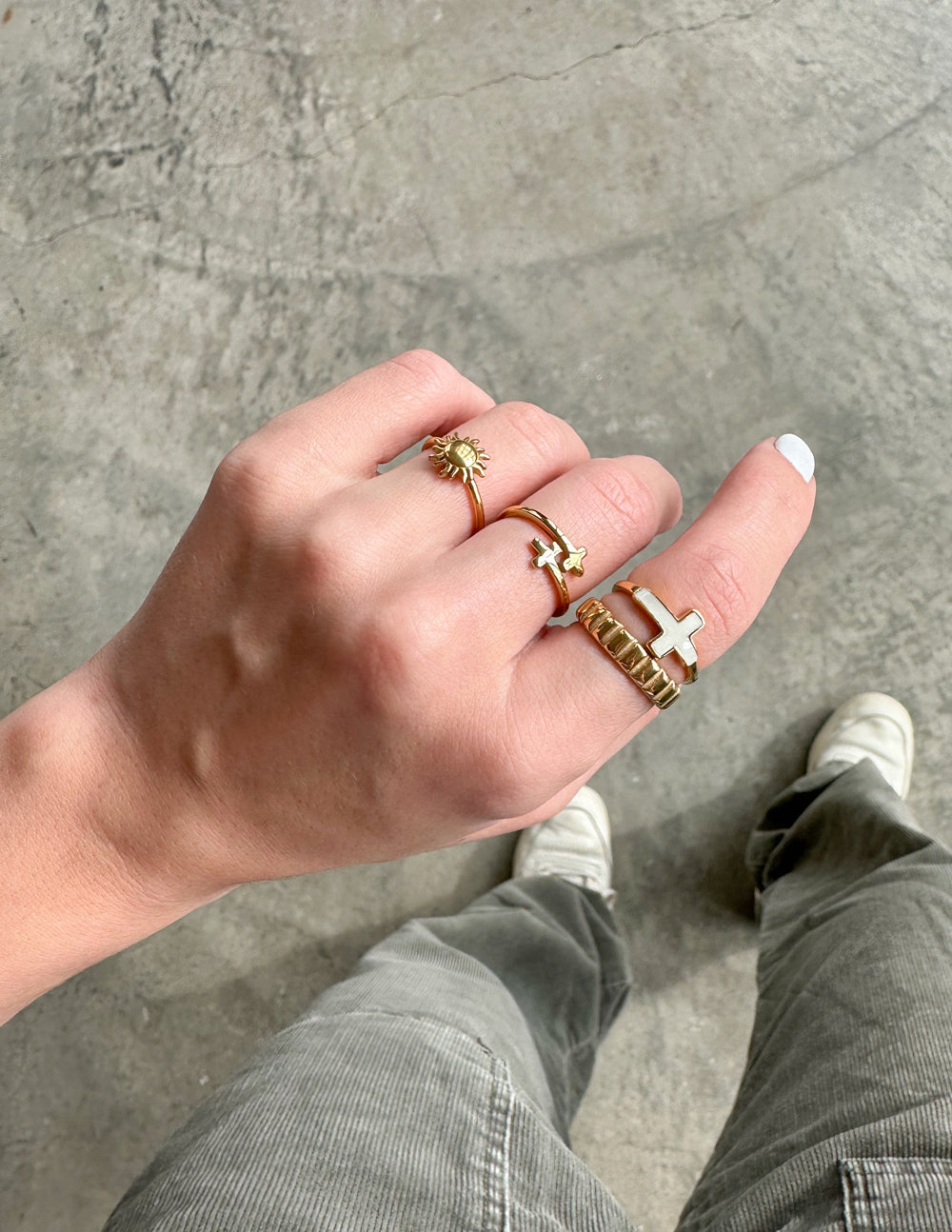 White Enamel Cross Ring – Christian Ring