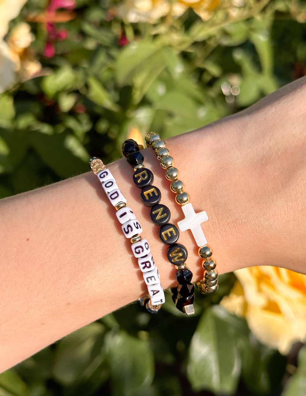 Gold Cross Bracelet – Christian Stone Bracelet