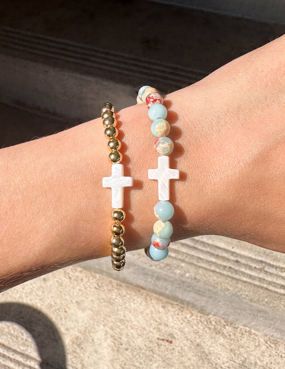 Gold Cross Bracelet – Christian Stone Bracelet