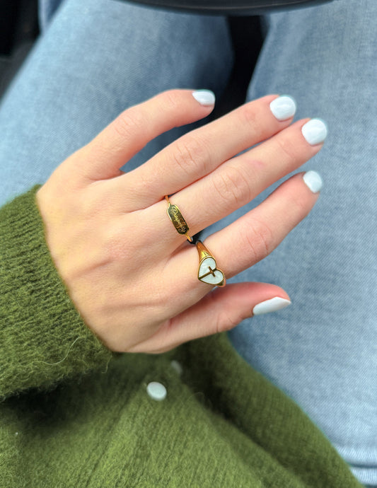 Enamel Heart Cross Ring – Christian Ring