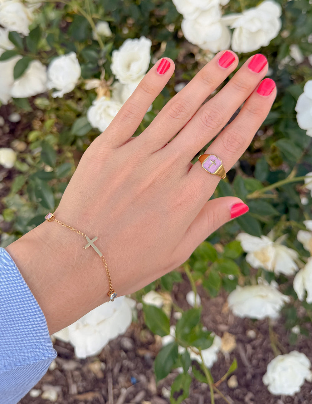 Lilac Enamel Cross Ring – Christian Ring