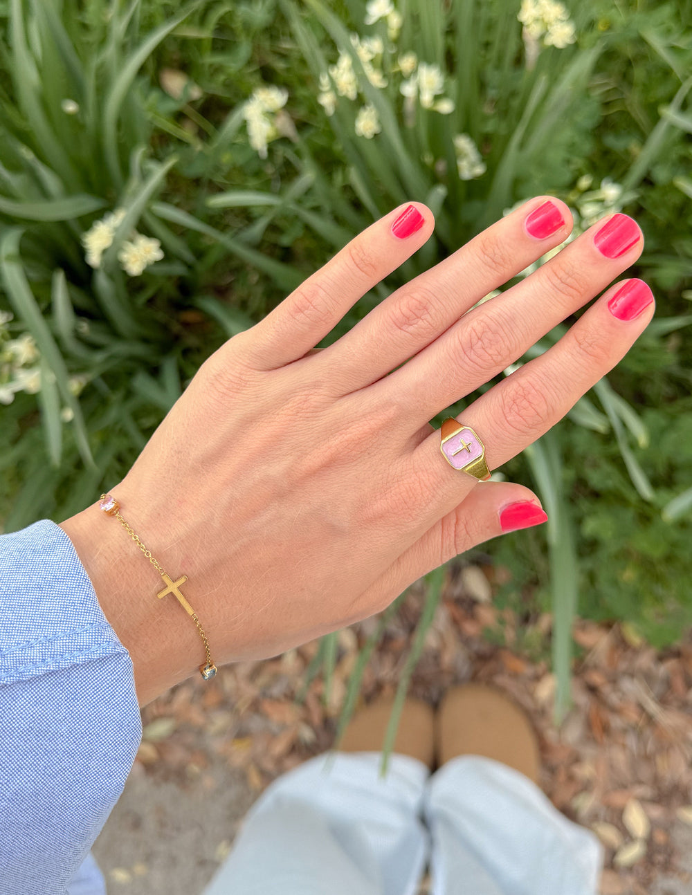Lilac Enamel Cross Ring – Christian Ring