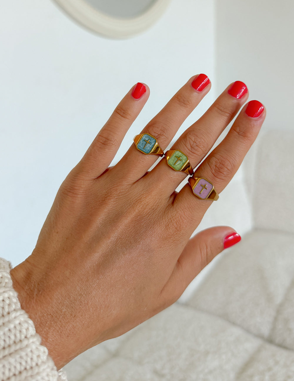 Lilac Enamel Cross Ring – Christian Ring