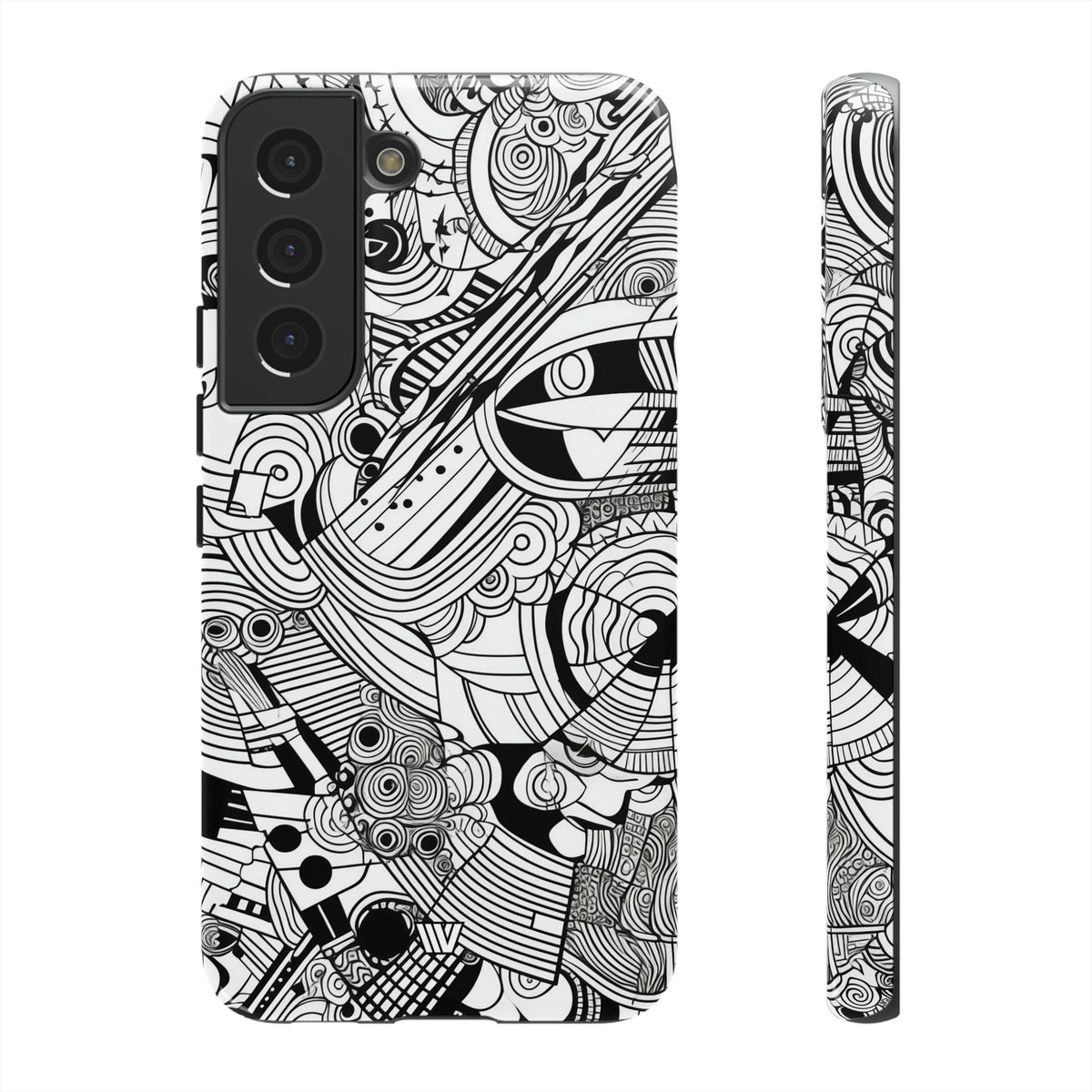 B&w Abstract Doodle | Tough Phone Case, view 2048 — Soul Flow Apparel