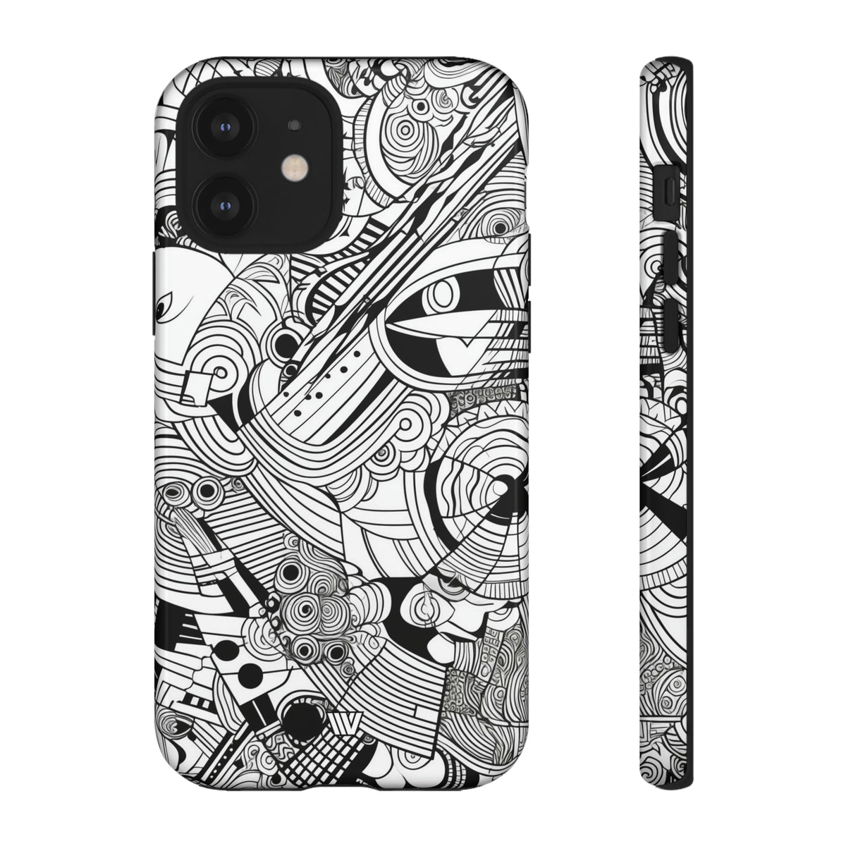 B&w Abstract Doodle | Tough Phone Case, view 2048 — Soul Flow Apparel