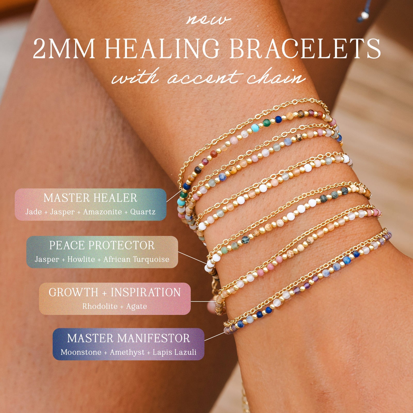 Peace Protector 2mm Layered Healing Bracelet in 24 ad — Soul Flow Apparel