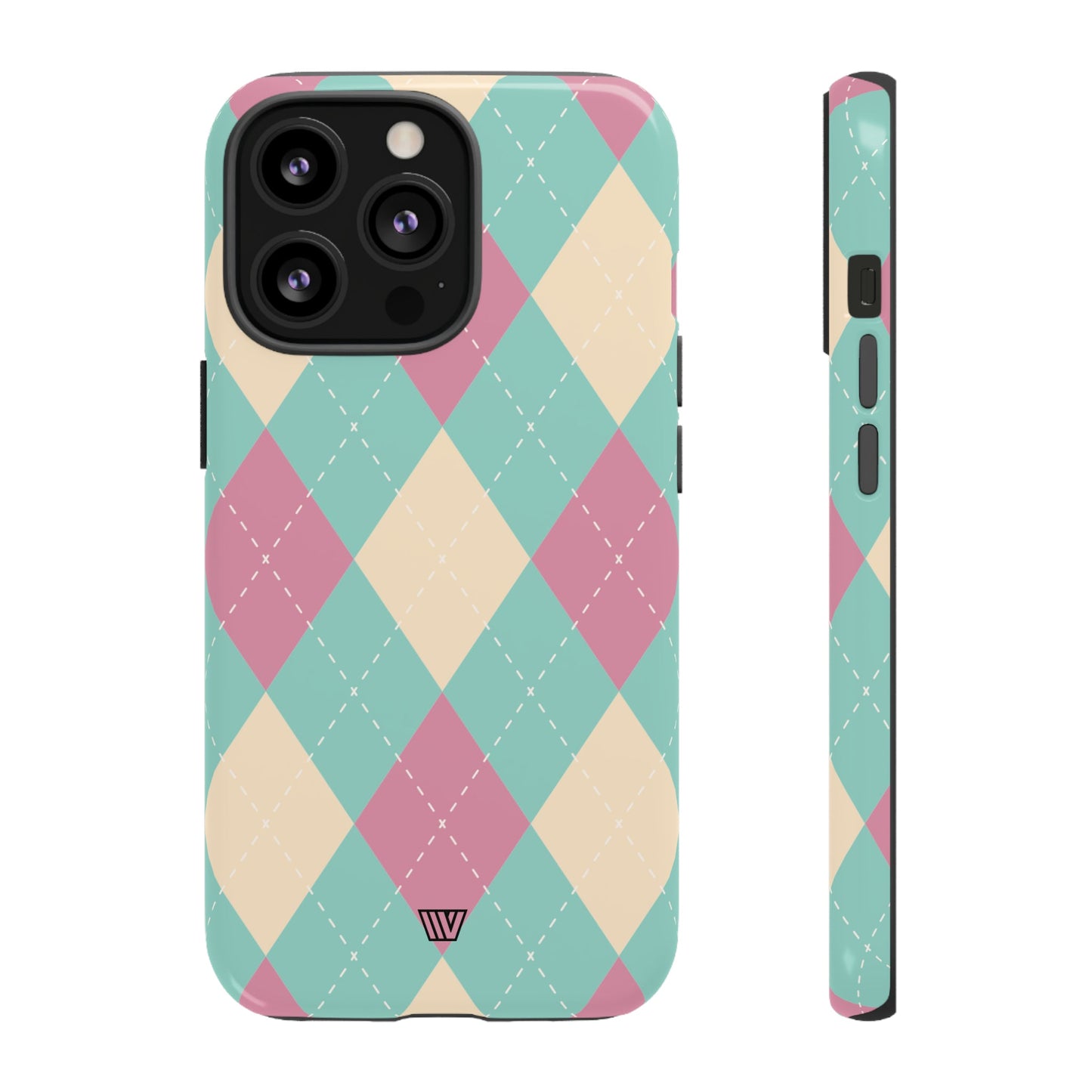 Blue Pink Beige Argyle | Tough Phone Case, view 2048 — Soul Flow Apparel
