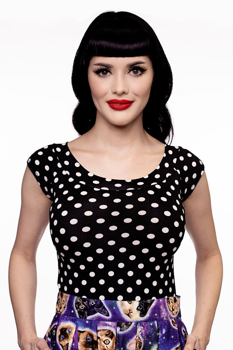 Boat Neck Top in Polka Dots, view 3 — Soul Flow Apparel