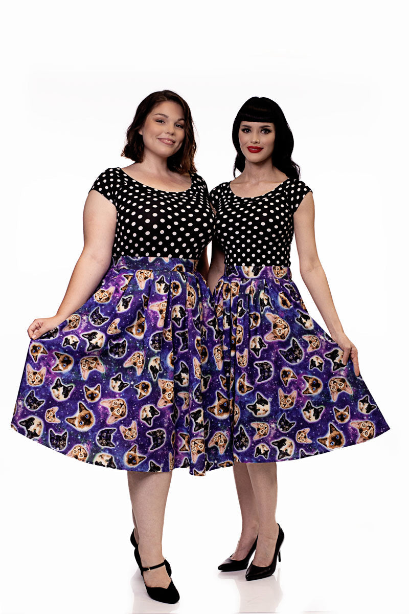 Doris Skirt in Space Cats, view 4 — Soul Flow Apparel