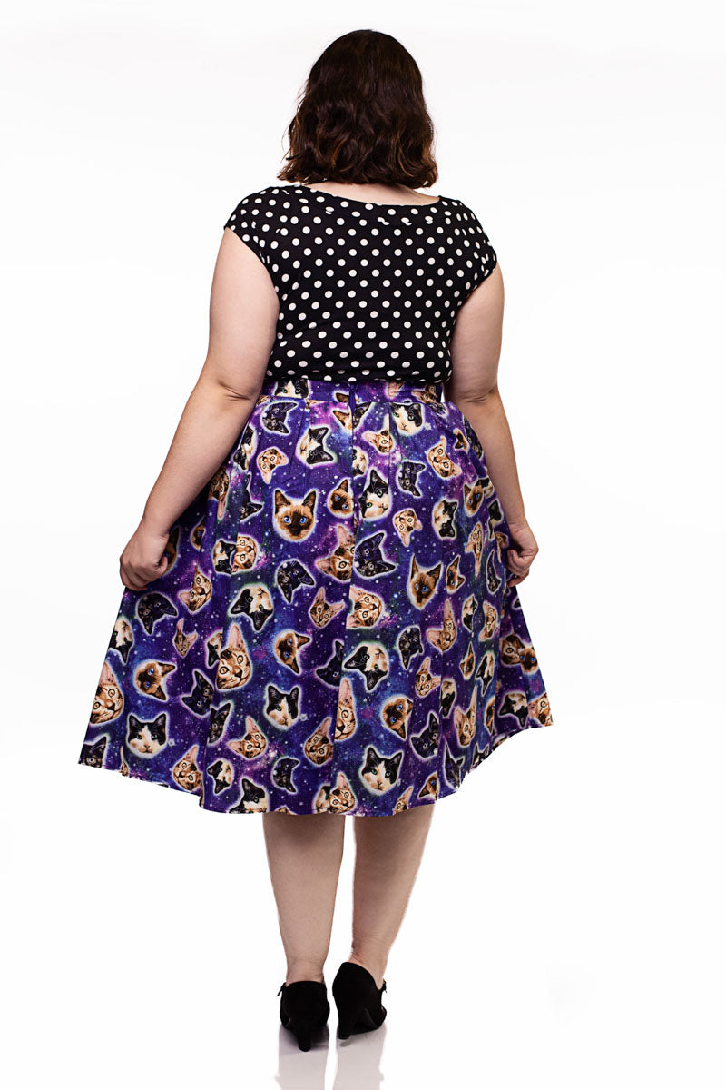 Doris Skirt in Space Cats in p2, view 3952 — Soul Flow Apparel
