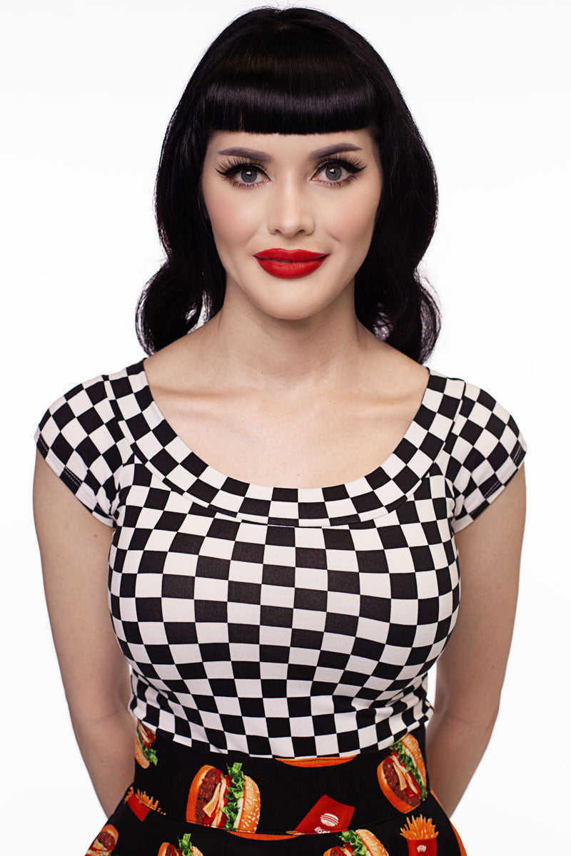 Boat Neck Top in Checkers - Xs Only, view 3 — Soul Flow Apparel