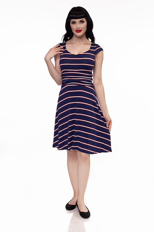 Amelia Dress in Navy Stripes - Xs Only — Soul Flow Apparel