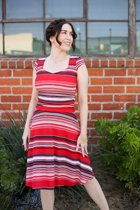 Amelia Dress in Retro Stripes - Xs Only, view 3 — Soul Flow Apparel