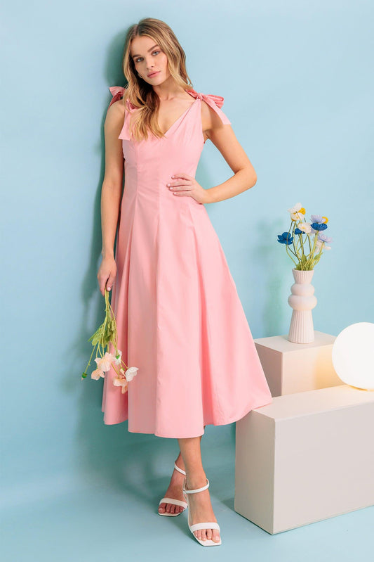 On the Right Track Peach Woven Midi Dress — Soul Flow Apparel