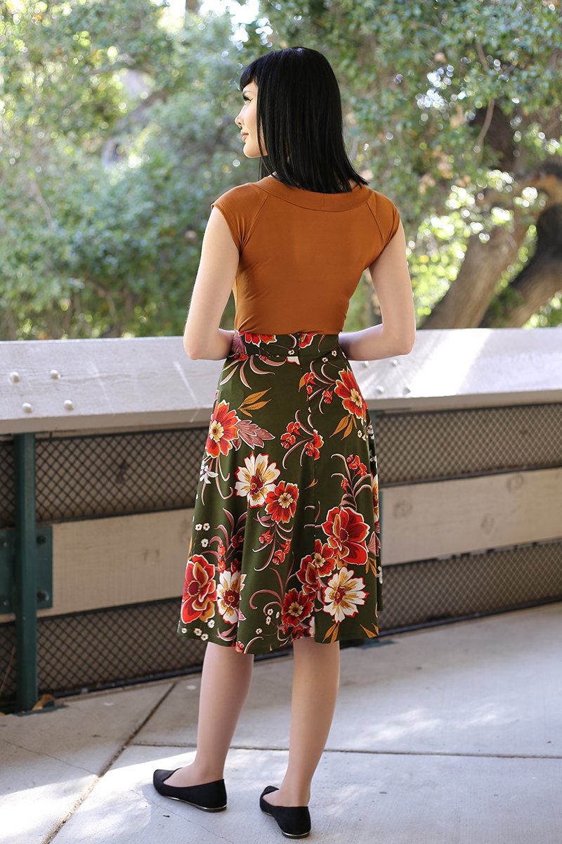 Charlotte Skirt in Green Floral, view 4131 — Soul Flow Apparel