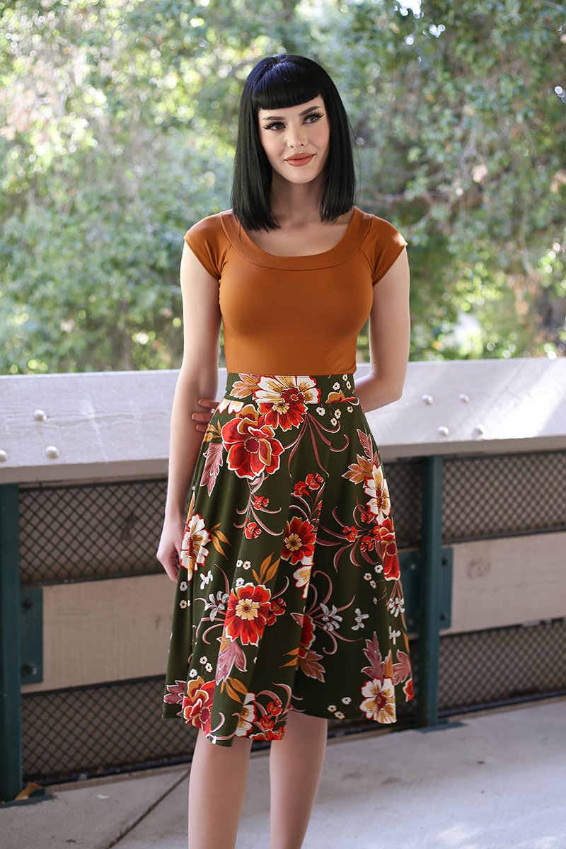 Charlotte Skirt in Green Floral — Soul Flow Apparel