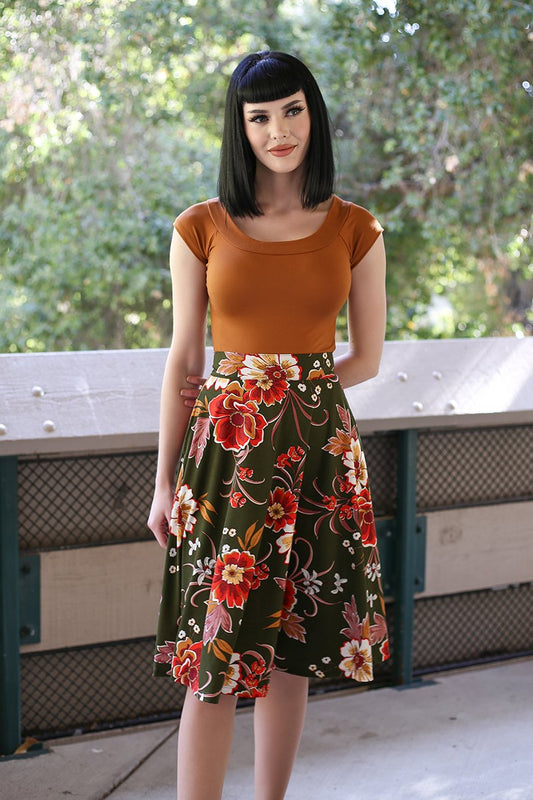 Charlotte Skirt in Green Floral — Soul Flow Apparel