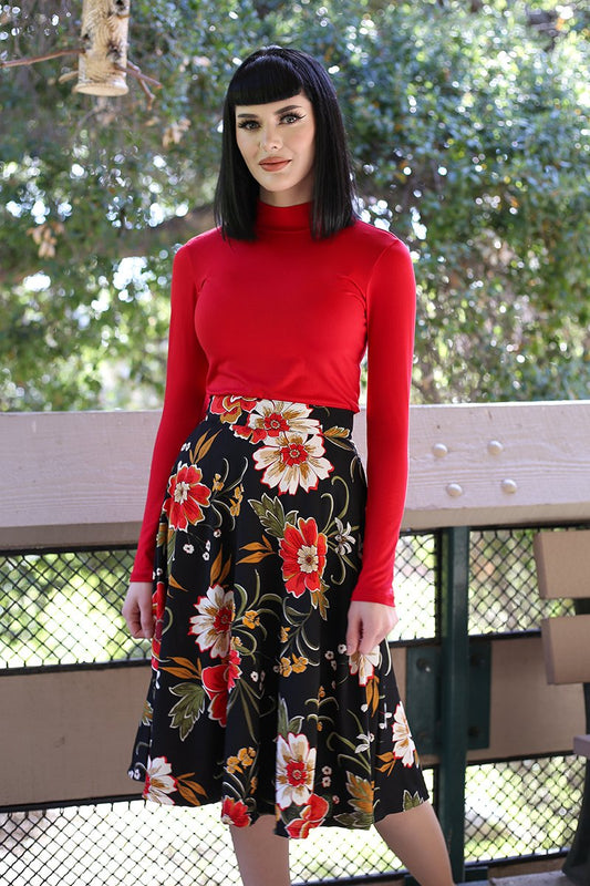 Charlotte Skirt in Black Floral - 4x Only in closeup — Soul Flow Apparel