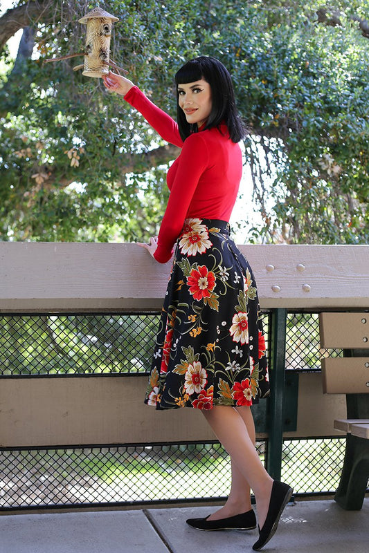 Charlotte Skirt in Black Floral - 4x Only, view 4132 — Soul Flow Apparel