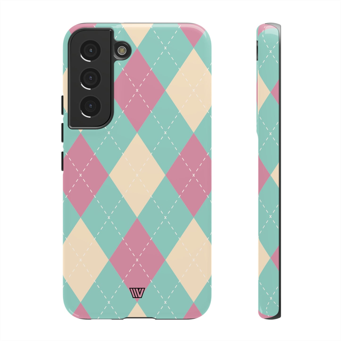 Blue Pink Beige Argyle | Tough Phone Case, view 2048 — Soul Flow Apparel