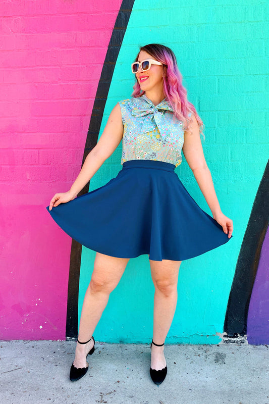 Ocean Blue Skater Skirt, view 4671 — Soul Flow Apparel