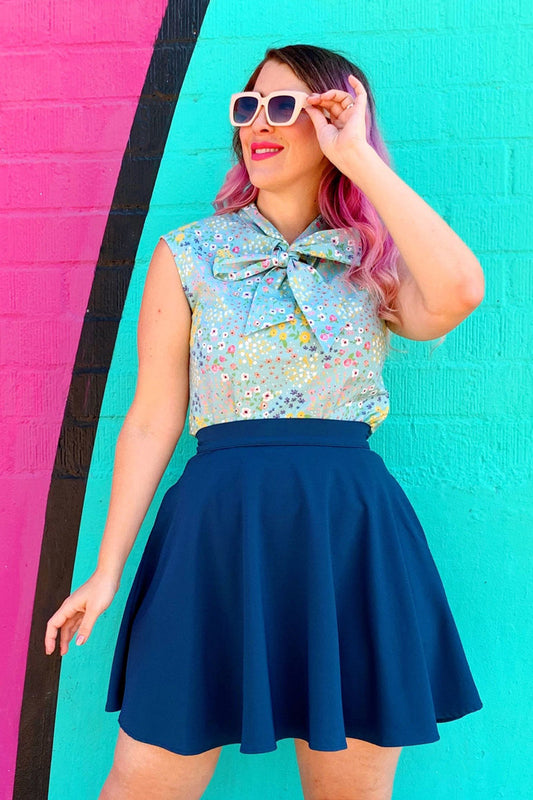 Ocean Blue Skater Skirt, view 3 — Soul Flow Apparel