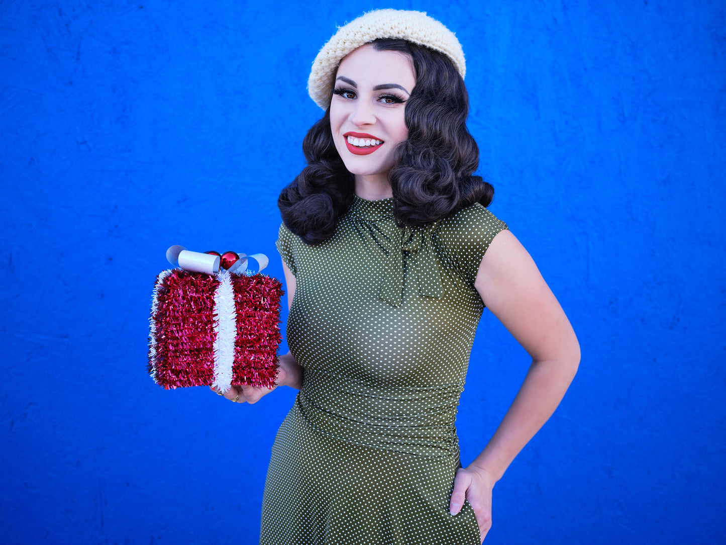 Olive Dot Bombshell Dress - Plus Sizes Only in closeup — Soul Flow Apparel