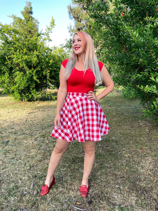 Red Gingham Skater Skirt, view 4875 — Soul Flow Apparel