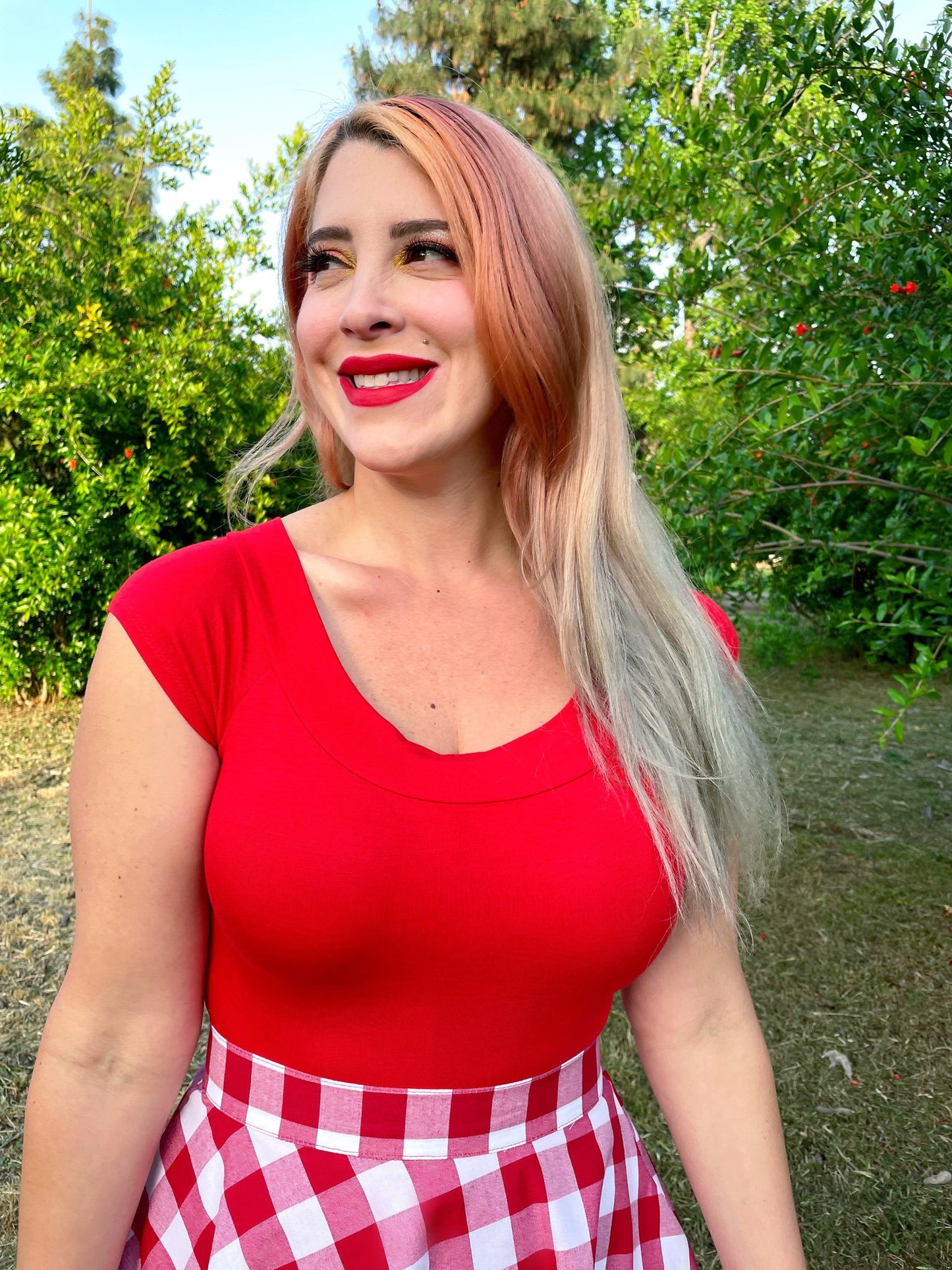 Retro Boat Neck Top in Red, view 7 — Soul Flow Apparel