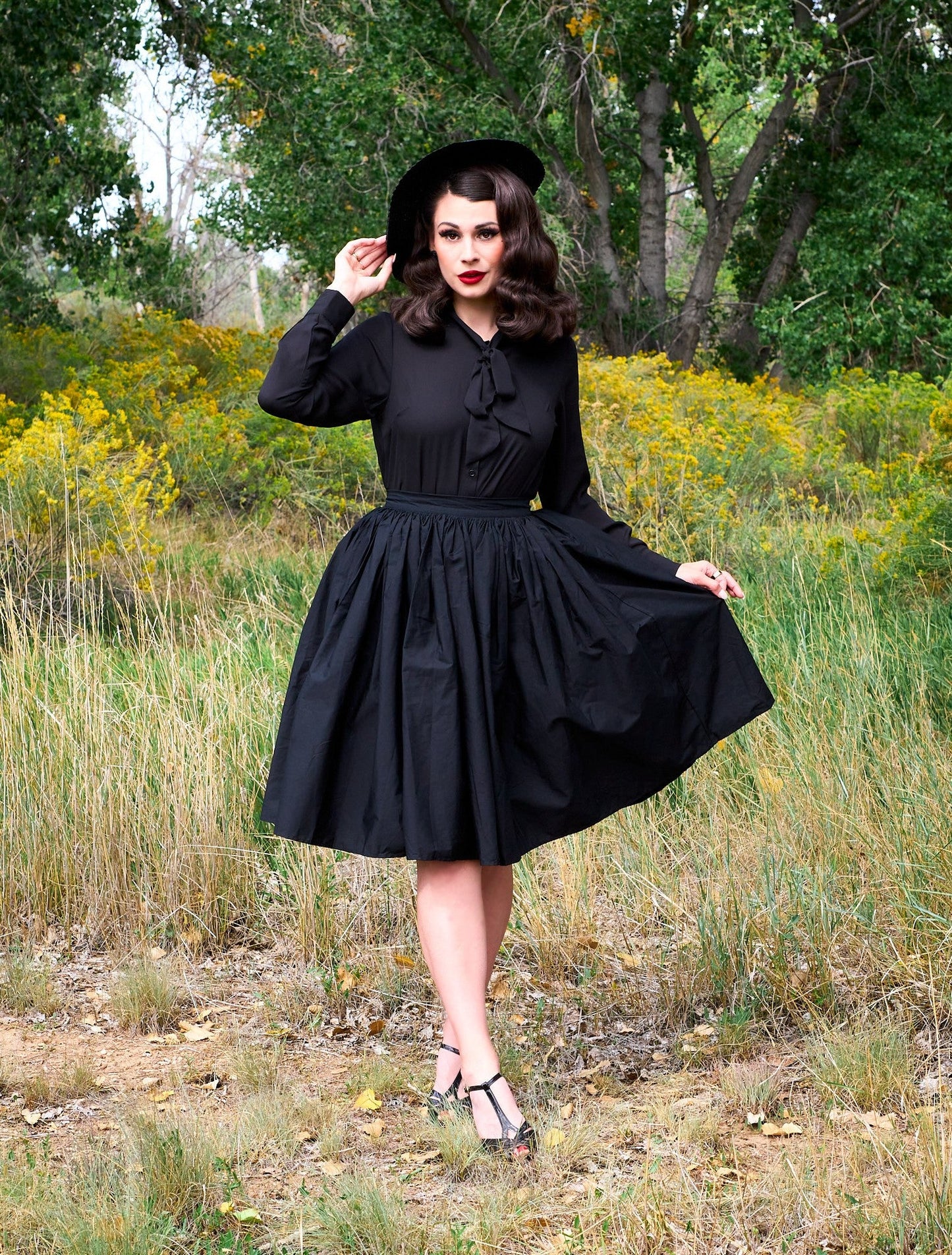 Helen Retro Blouse in Black, view 2 — Soul Flow Apparel