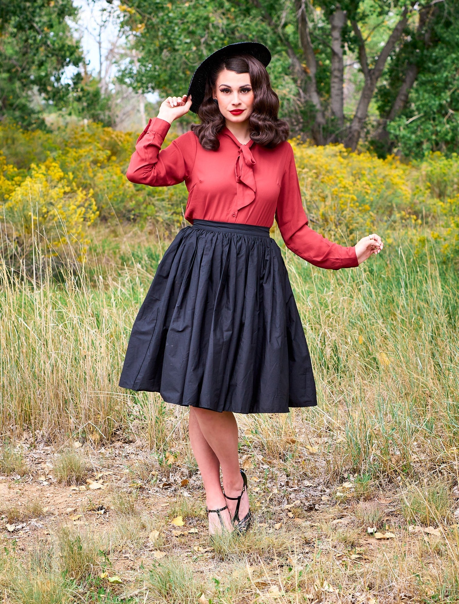 Helen Retro Blouse in Cognac - 3x Only, view 2 — Soul Flow Apparel