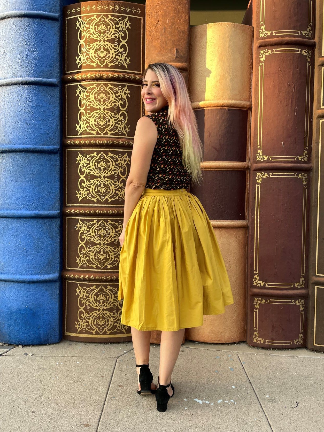 Peggy Swing Skirt in Mustard, view 3 — Soul Flow Apparel