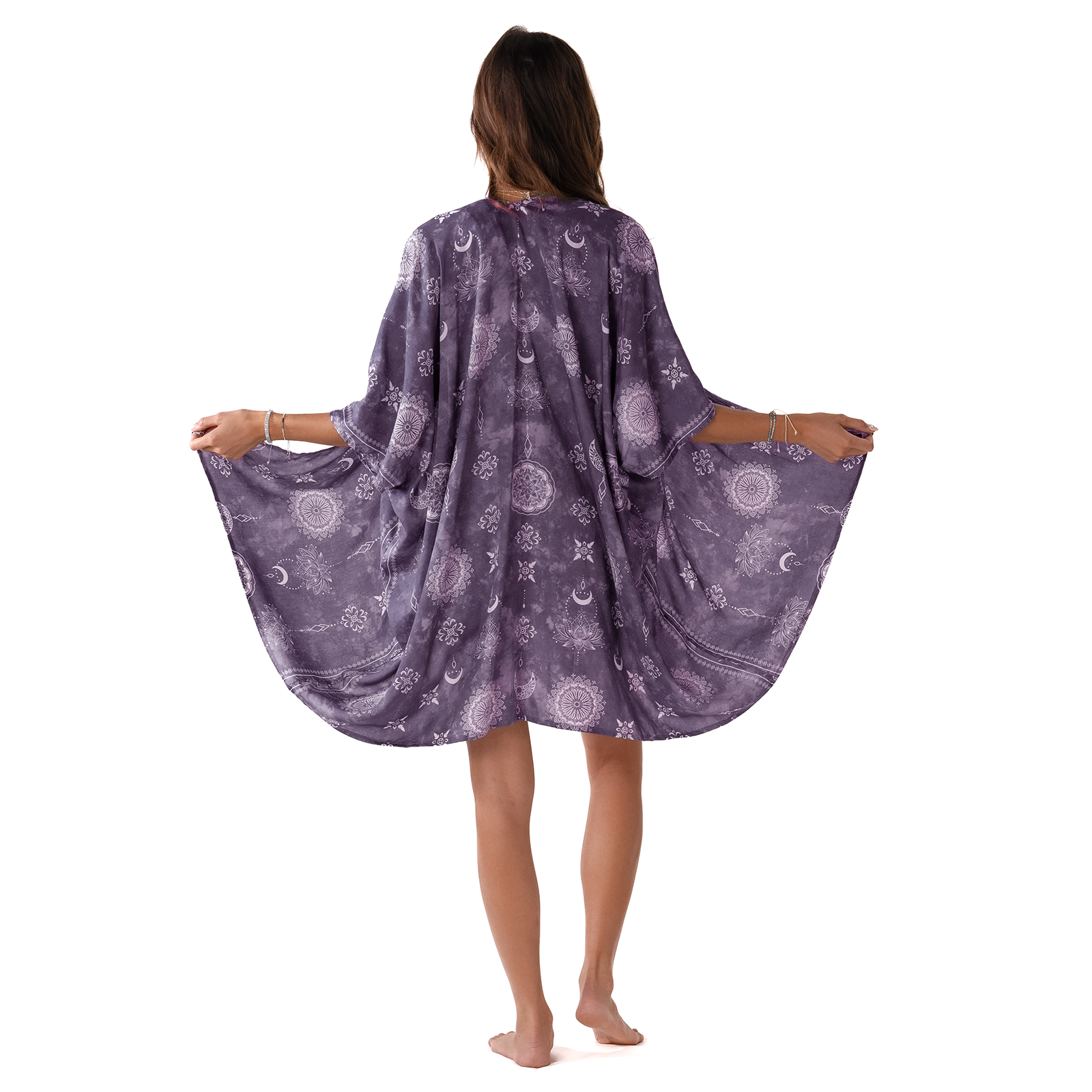 Kimono Beach Cover Up with Flowy Fabric Thai Handcrafted, view 3 — Soul Flow Apparel