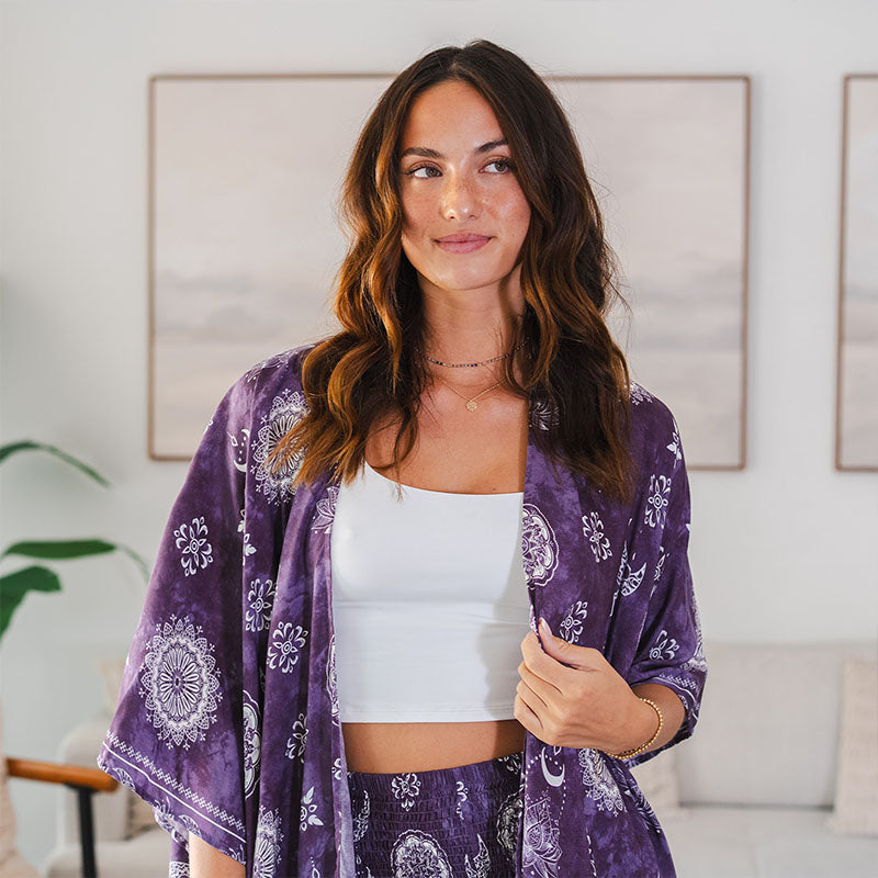 Kimono Beach Cover Up with Flowy Fabric Thai Handcrafted, view 4 — Soul Flow Apparel