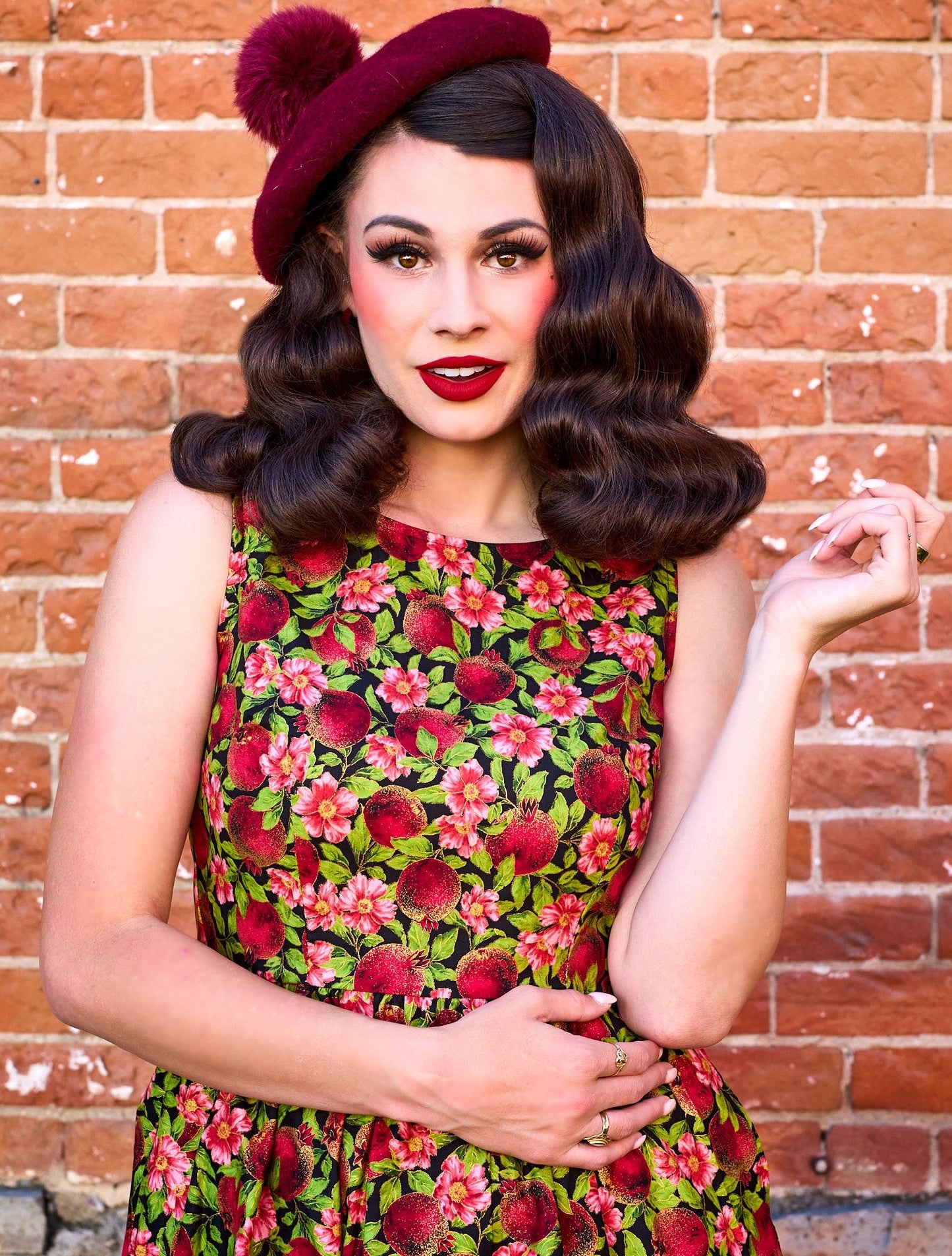 Pomegranate Midi Dress in closeup — Soul Flow Apparel