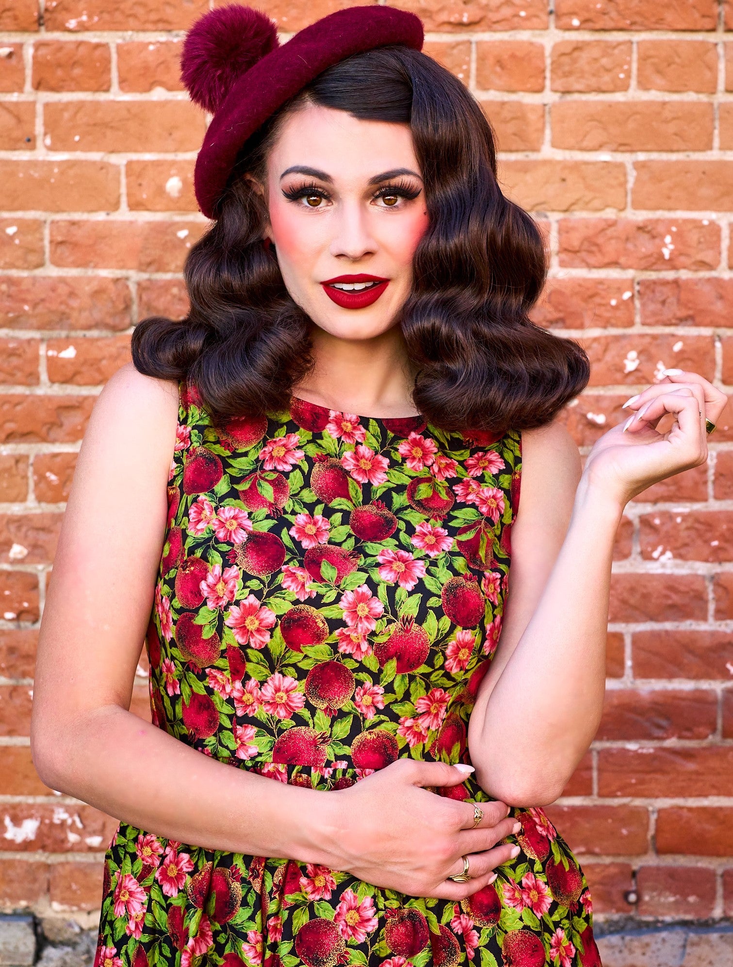 Pomegranate Midi Dress in closeup — Soul Flow Apparel