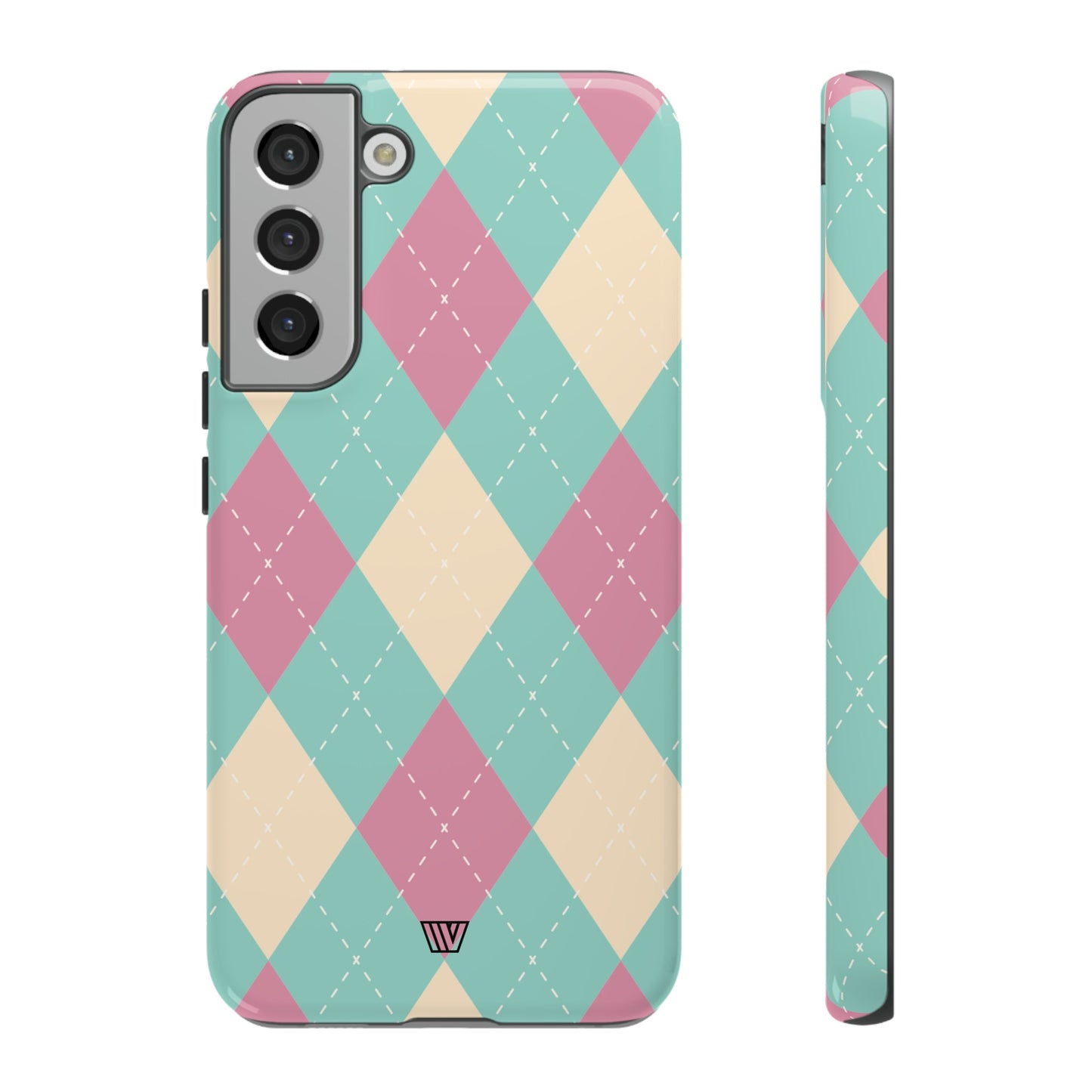 Blue Pink Beige Argyle | Tough Phone Case, view 2048 — Soul Flow Apparel